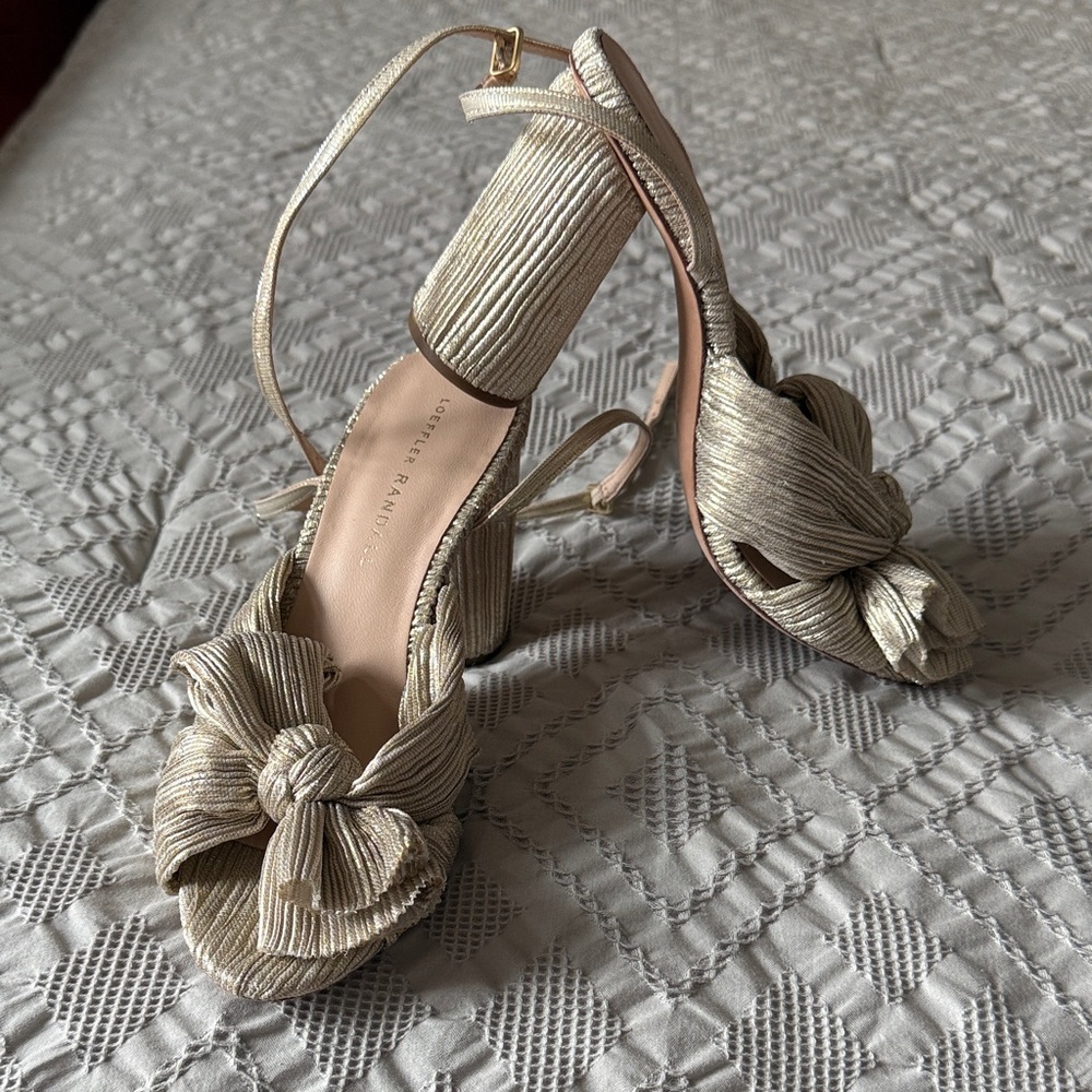 Loeffler Randall Camellia Metallic Gold Bow Heels